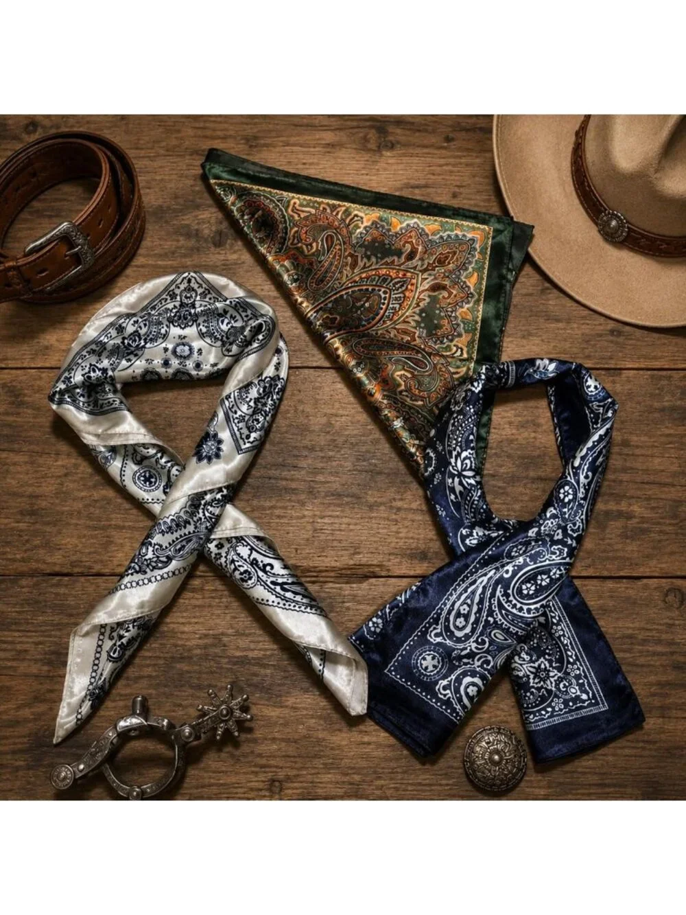 8 Pcs Wild Rags for Men - 35 Inch Western Cowboy Bandanas, Stylish Accessories